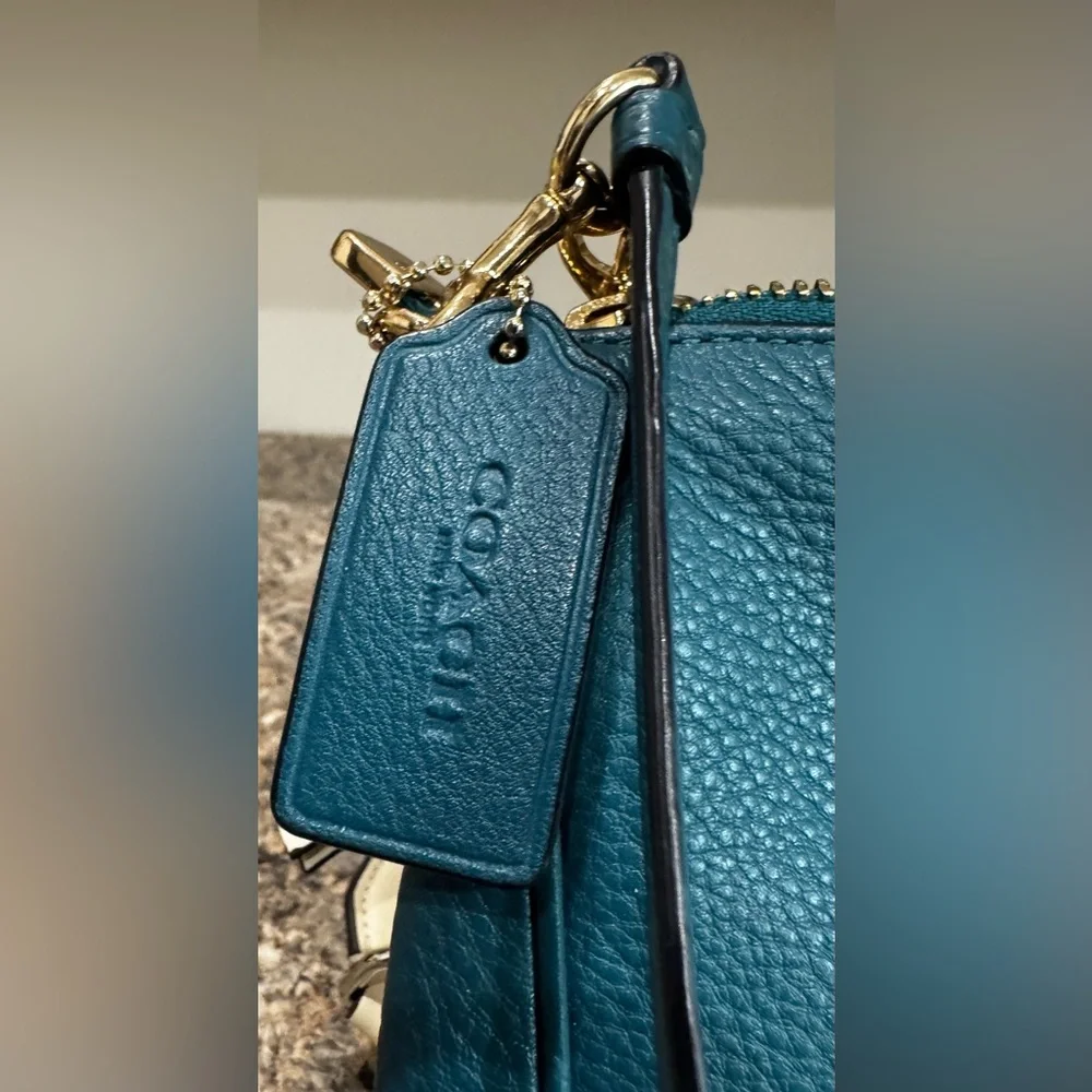 Coach Teal Pebbled Leather Shoulder Bag - Picture 5 of 7